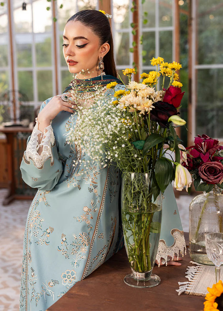 SAPPHIRE-3PC DHANAK EMBROIDERED SHIRT WITH COURTRAI PRINTED SHAWL AND TROUSER-W.J-2016