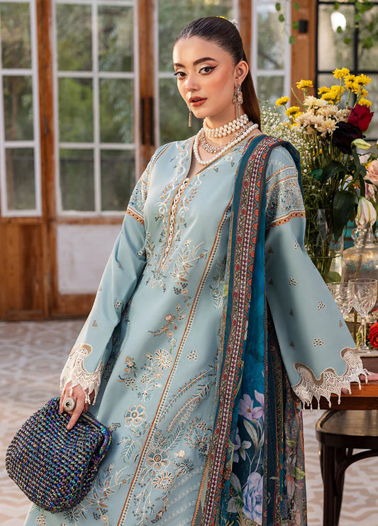 SAPPHIRE-3PC DHANAK EMBROIDERED SHIRT WITH COURTRAI PRINTED SHAWL AND TROUSER-W.J-2016