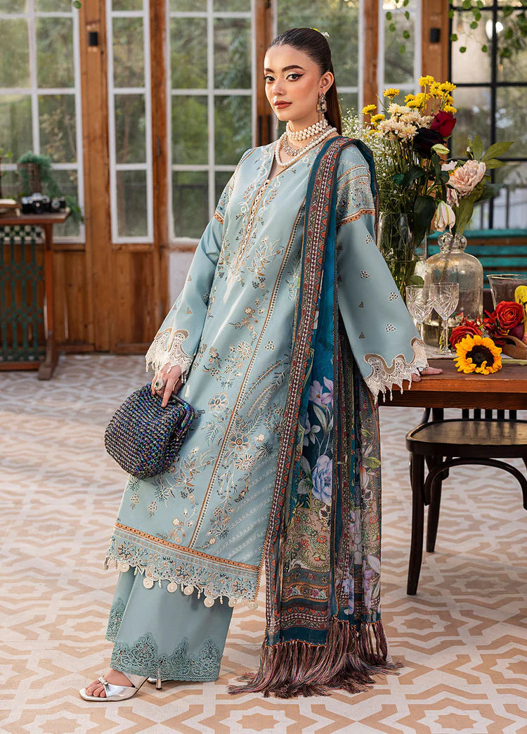 SAPPHIRE-3PC DHANAK EMBROIDERED SHIRT WITH COURTRAI PRINTED SHAWL AND TROUSER-W.J-2016