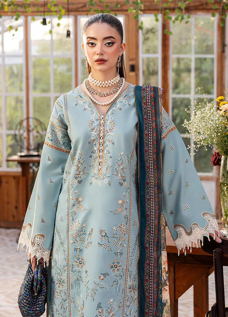 SAPPHIRE-3PC DHANAK EMBROIDERED SHIRT WITH COURTRAI PRINTED SHAWL AND TROUSER-W.J-2016