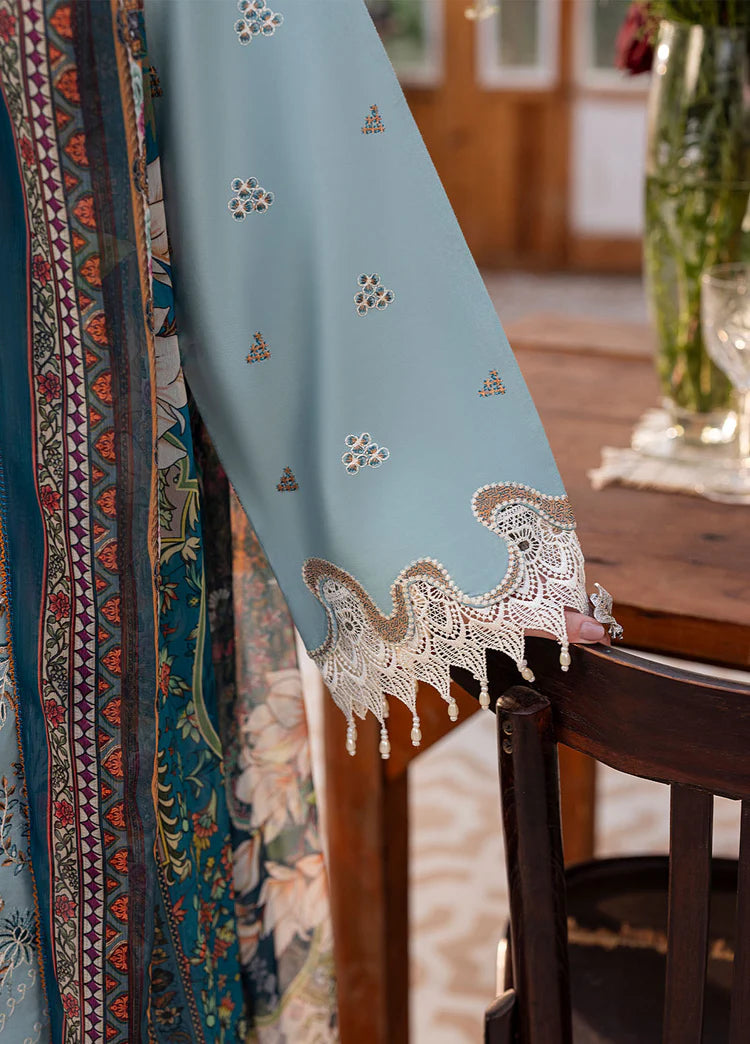 SAPPHIRE-3PC DHANAK EMBROIDERED SHIRT WITH COURTRAI PRINTED SHAWL AND TROUSER-W.J-2016
