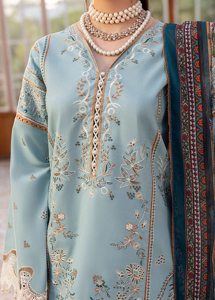 SAPPHIRE-3PC DHANAK EMBROIDERED SHIRT WITH COURTRAI PRINTED SHAWL AND TROUSER-W.J-2016