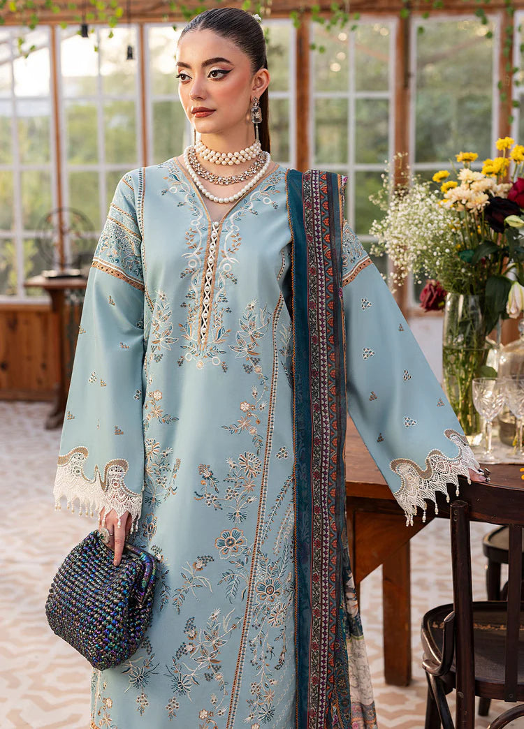 SAPPHIRE-3PC DHANAK EMBROIDERED SHIRT WITH COURTRAI PRINTED SHAWL AND TROUSER-W.J-2016