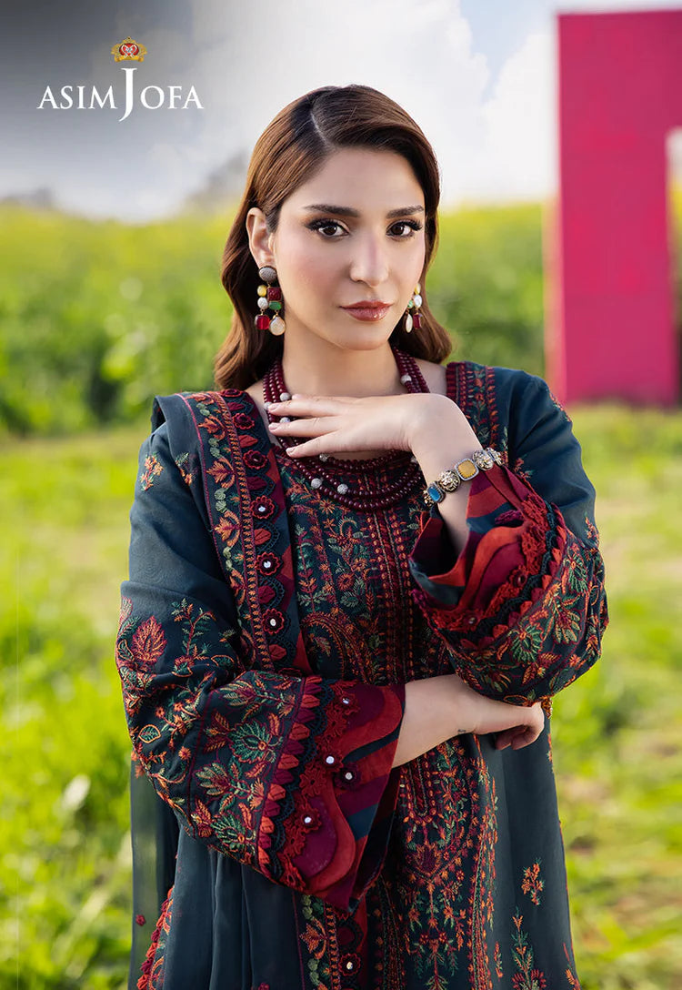 ASIM JOFA-3PC DHANAK EMBROIDERED SHIRT WITH DHANAK EMBROIDERED SHAWL AND TROUSER -WJ-1938