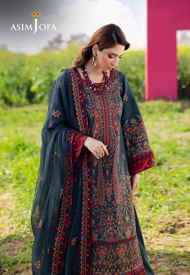 ASIM JOFA-3PC DHANAK EMBROIDERED SHIRT WITH DHANAK EMBROIDERED SHAWL AND TROUSER -WJ-1938