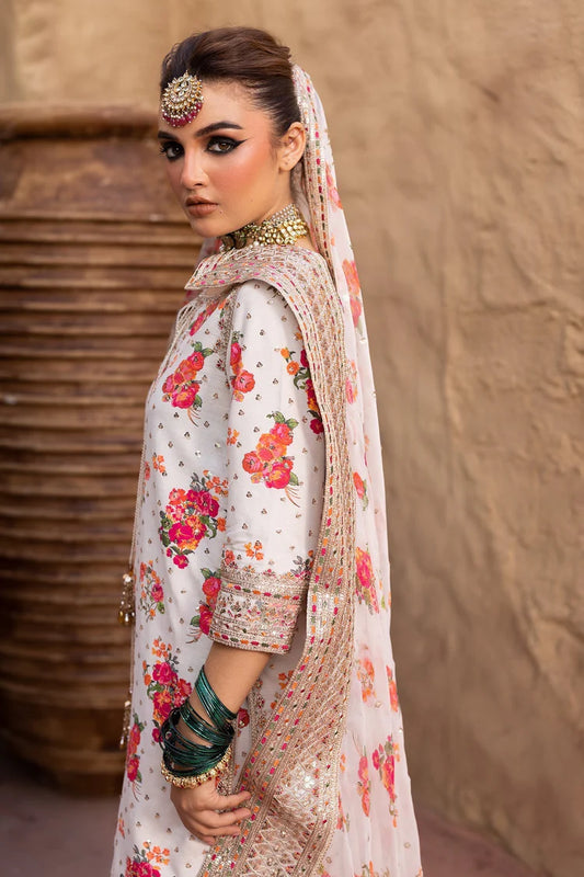 CHARIZMA-3PC SHAMOZE SILK PRINTED EMB SHIRT WITH SOFT SILK PRINTED EMB DUPATTA & EMB TROUSER-W.J-1960