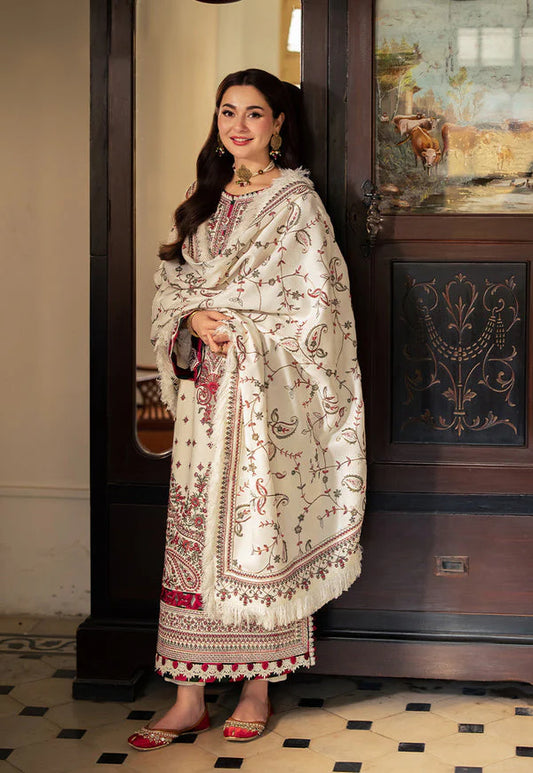 ASIM JOFA-3PC DHANAK SEQUENCE EMBROIDERED SHIRT WITH DHANAK EMBROIDERED SHAWL & DHANAK TOUSER-W.J-1795