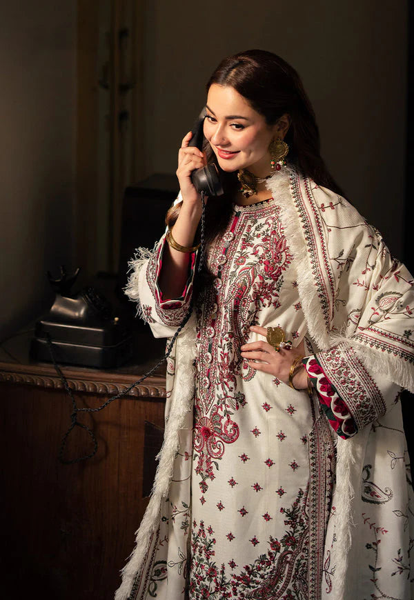 ASIM JOFA-3PC DHANAK SEQUENCE EMBROIDERED SHIRT WITH DHANAK EMBROIDERED SHAWL & DHANAK TOUSER-W.J-1795
