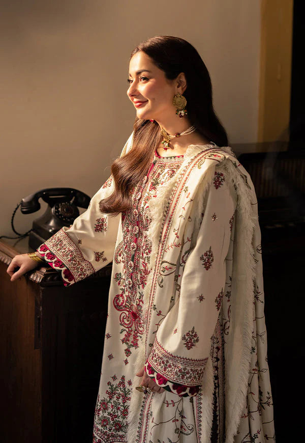 ASIM JOFA-3PC DHANAK SEQUENCE EMBROIDERED SHIRT WITH DHANAK EMBROIDERED SHAWL & DHANAK TOUSER-W.J-1795