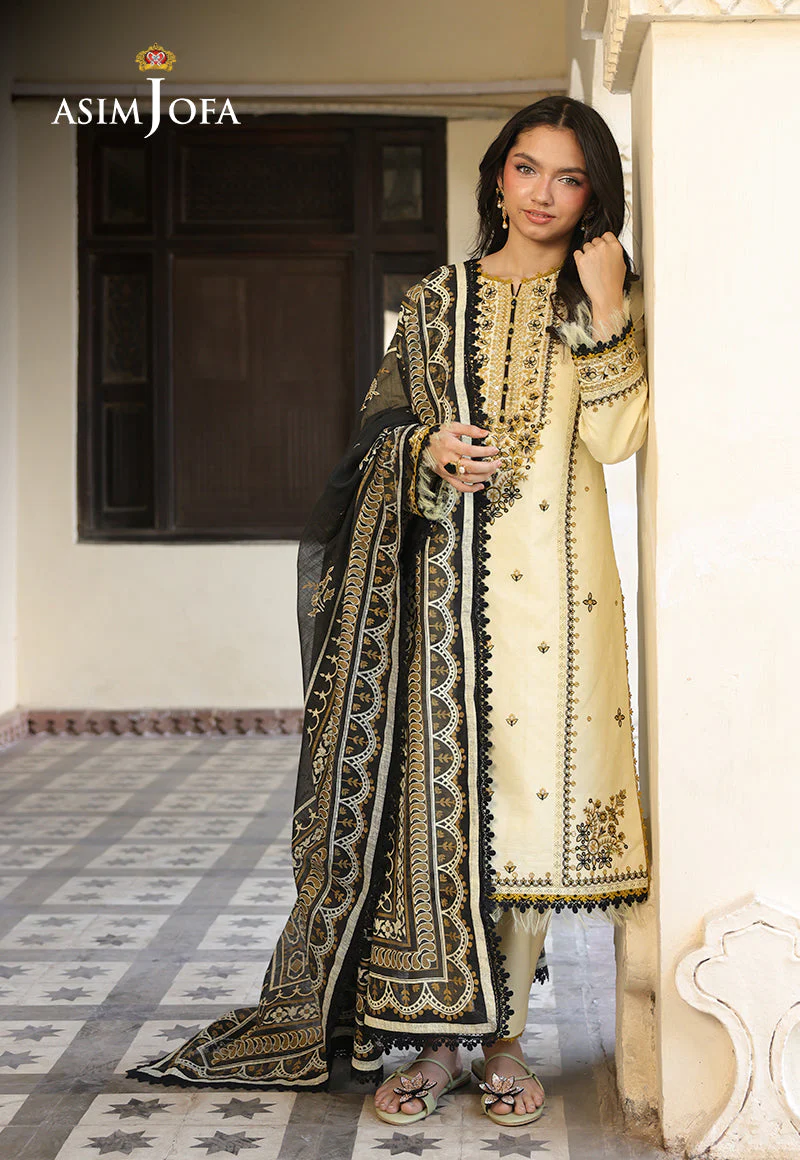 ASIM JOFA - 3PC LAWN EMBROIDERED SHIRT WITH MONARK PRINTED DUPATTA AND TROUSE -W.J-1771