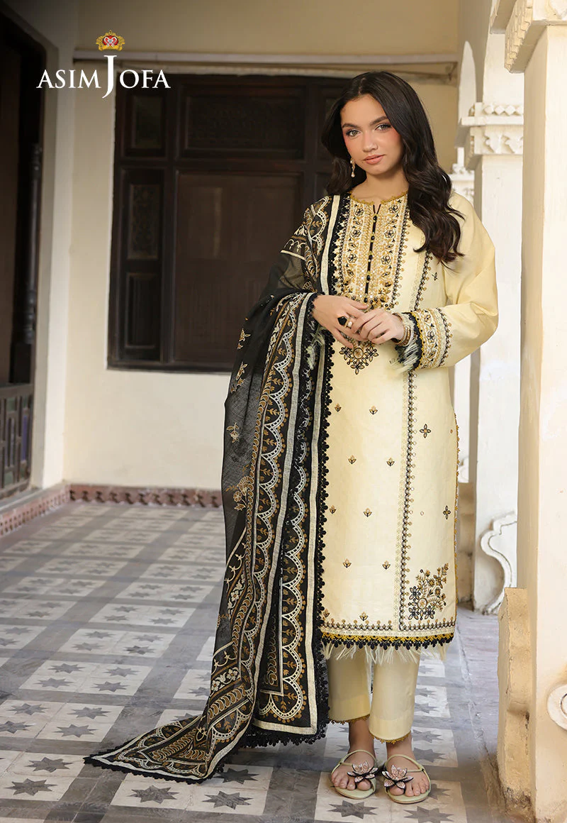 ASIM JOFA - 3PC LAWN EMBROIDERED SHIRT WITH MONARK PRINTED DUPATTA AND TROUSE -W.J-1771