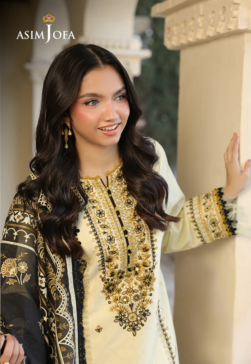 ASIM JOFA - 3PC LAWN EMBROIDERED SHIRT WITH MONARK PRINTED DUPATTA AND TROUSE -W.J-1771