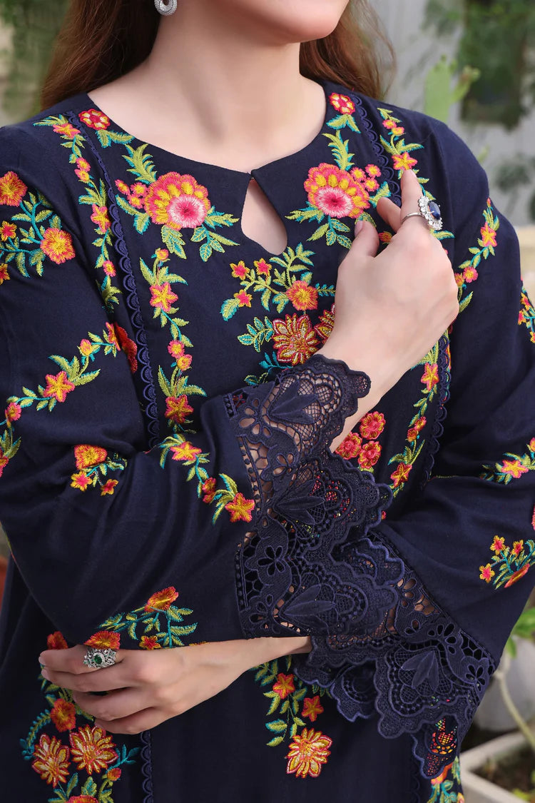 ASIM JOFA-3PC DHANAK EMBROIDERED SHIRT WITH COURTRAI PRINTED SHAWL & TROUSER-W.J-2007