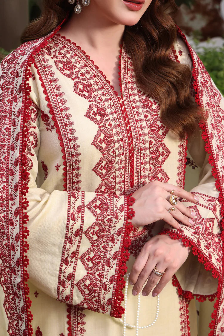 ASIM JOFA-3PC DHANAK EMBROIDERED SHIRT WITH DHANAK EMBROIDERED SHAWL & TROUSER-WJ-1952