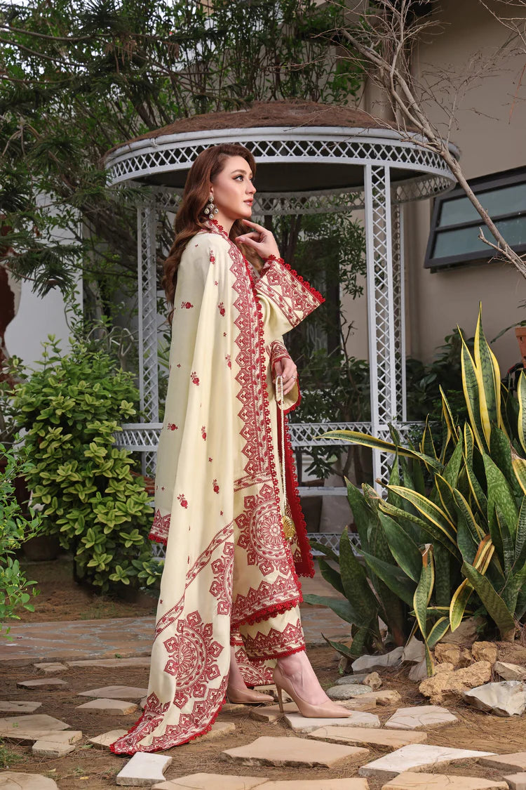 ASIM JOFA-3PC DHANAK EMBROIDERED SHIRT WITH DHANAK EMBROIDERED SHAWL & TROUSER-WJ-1952