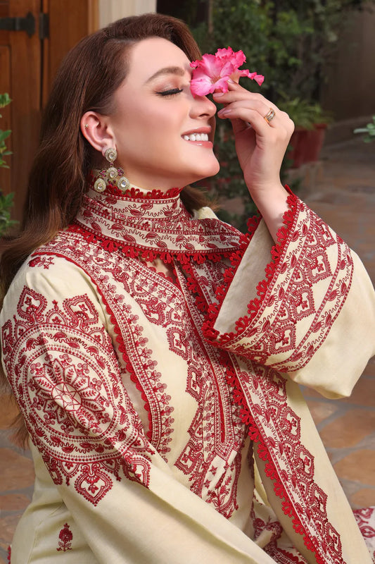 ASIM JOFA-3PC DHANAK EMBROIDERED SHIRT WITH DHANAK EMBROIDERED SHAWL & TROUSER-WJ-1952