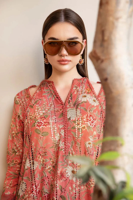 MARIA.B-3PC LAWN PRINTED EMB SHIRT WITH CHIFFON PRINT DUPATTA AND PRINT TROUSER-W.J-1646