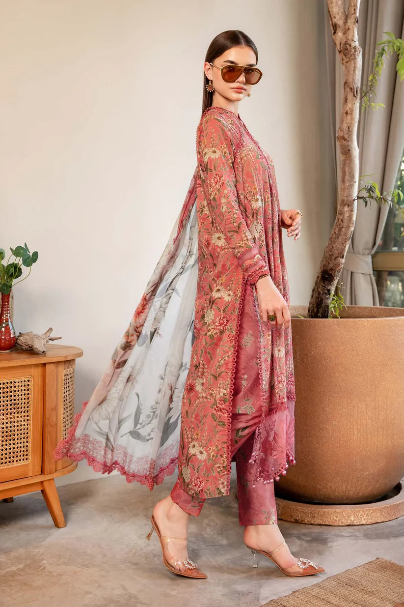 MARIA.B-3PC LAWN PRINTED EMB SHIRT WITH CHIFFON PRINT DUPATTA AND PRINT TROUSER-W.J-1646