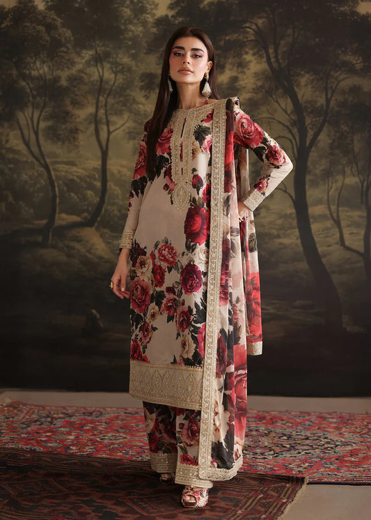 ZAINAB CHOTANI-3PC SHAMOZ SILK PRINT EMBROIDERED SHIRT WITH SOFT SILK PRINT EMBROIDERED DUPATTA & EMB SILK TROUSER-W.J-1889