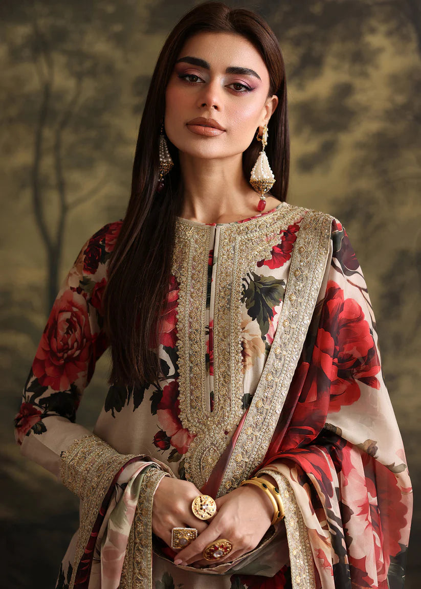 ZAINAB CHOTANI-3PC SHAMOZ SILK PRINT EMBROIDERED SHIRT WITH SOFT SILK PRINT EMBROIDERED DUPATTA & EMB SILK TROUSER-W.J-1889