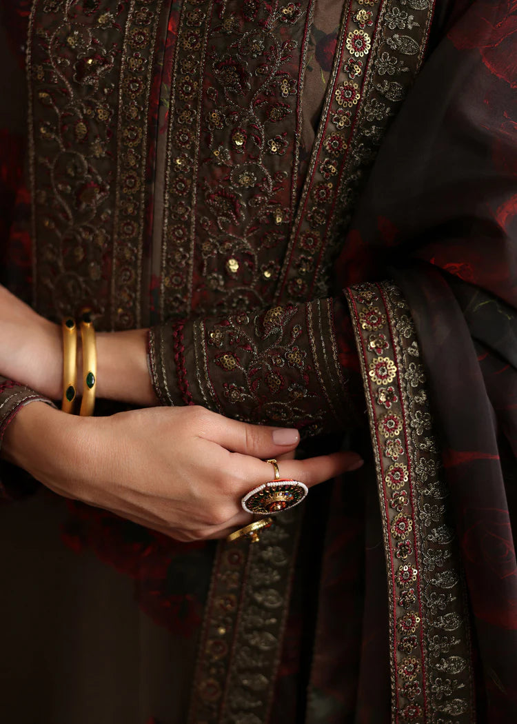 ZAINAB CHOTANI-3PC SHAMOZE SILK PRINTED EMBROIDERED SHIRT WITH SOFT SILK PRINTED EMB DUPATTA & EMB TROUSER-W.J-1958