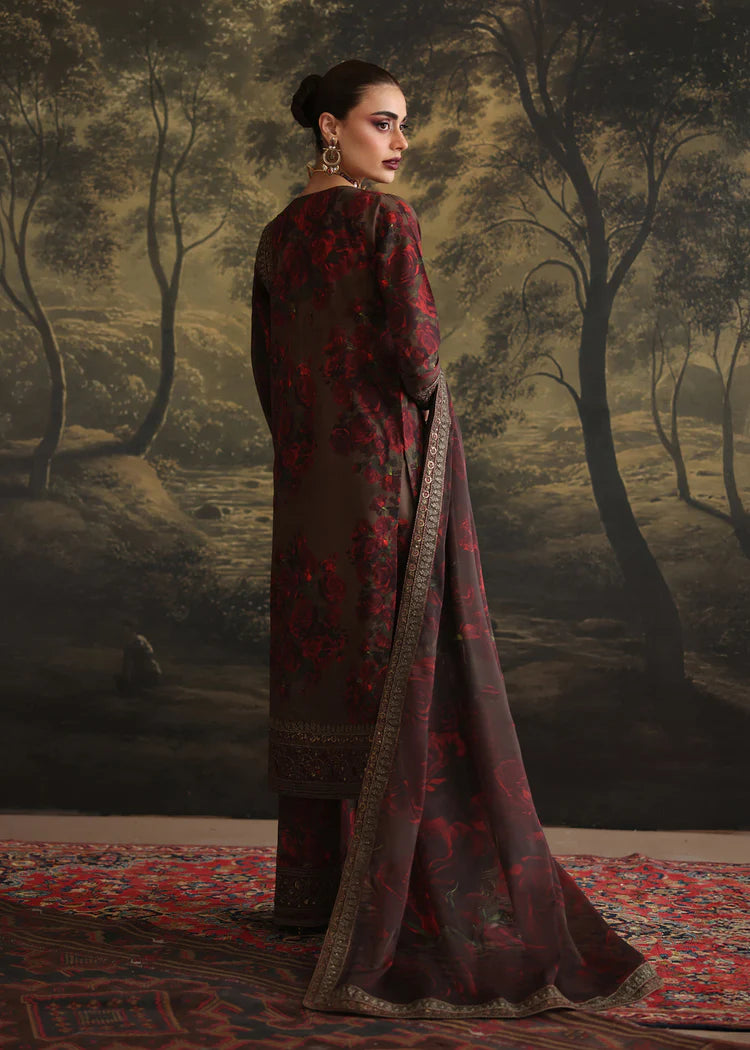 ZAINAB CHOTANI-3PC SHAMOZE SILK PRINTED EMBROIDERED SHIRT WITH SOFT SILK PRINTED EMB DUPATTA & EMB TROUSER-W.J-1958