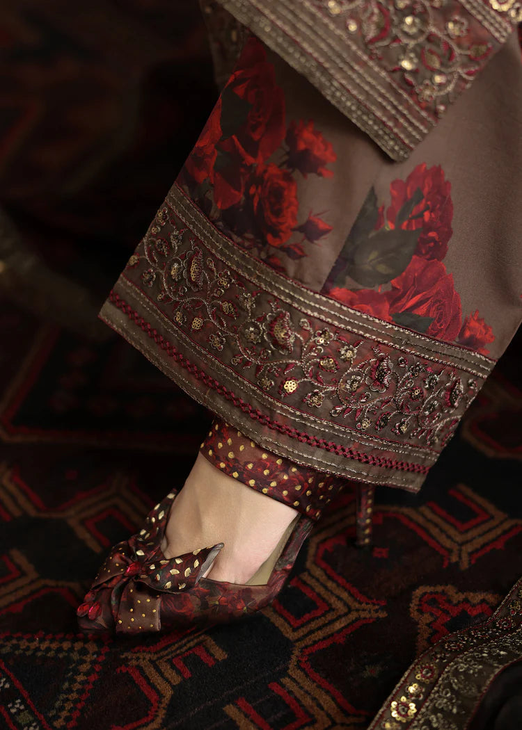 ZAINAB CHOTANI-3PC SHAMOZE SILK PRINTED EMBROIDERED SHIRT WITH SOFT SILK PRINTED EMB DUPATTA & EMB TROUSER-W.J-1958