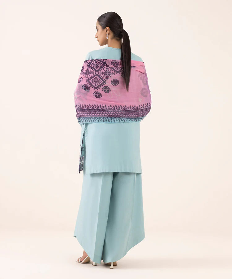 SAPPHIRE-3PC DHANAK EMBROIDERED SHIRT WITH COURTRAI PRINTED SHAWL AND TROUSER-W.J-2026