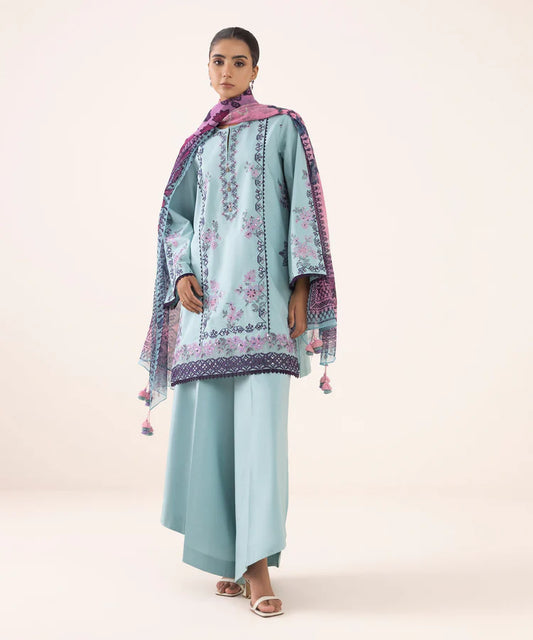 SAPPHIRE-3PC DHANAK EMBROIDERED SHIRT WITH COURTRAI PRINTED SHAWL AND TROUSER-W.J-2026