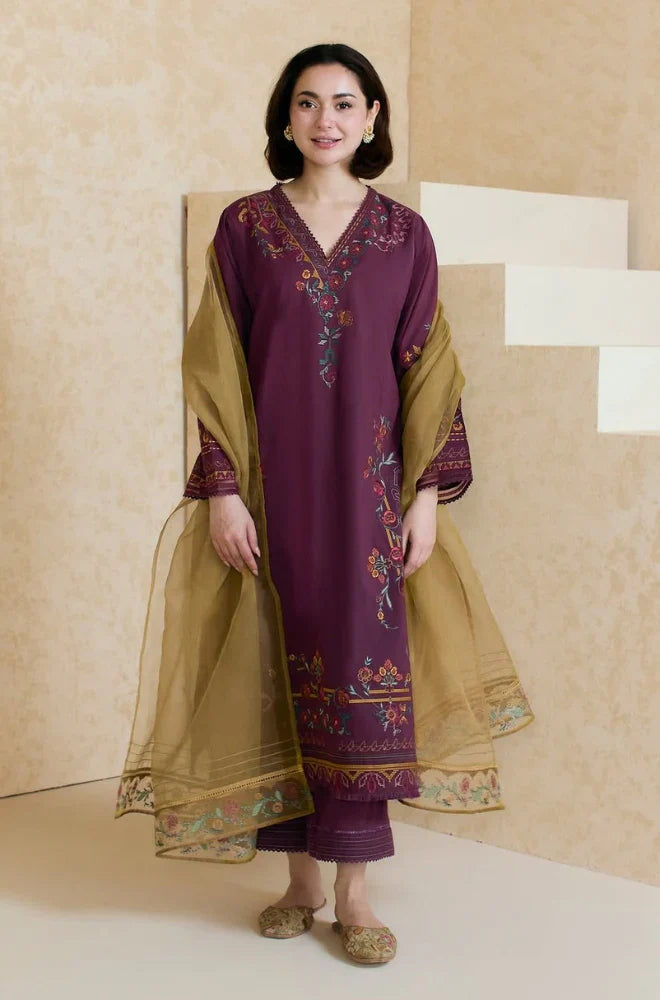 ZARA SHAHJAHAN - 3PC LAWN EMBROIDERED SHIRT WITH ORGANZA EMBROIDERED DUPATTA AND TROUSER -W.J-1792