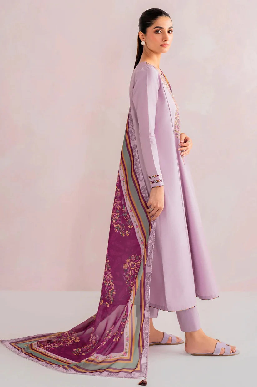 JAZMIN - 3PC LAWN EMBROIDERED SHIRT WITH MONARK PRINTED DUPATTA AND TROUSER-W.J-1762