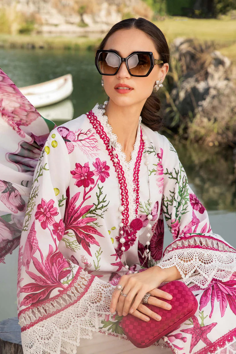 MARIA.B-3PC LAWN EMBROIDERED PRINTED SHIRT WITH CHIFFON PRINT DUPATTA AND PRINT TROUSER-W.J-1712