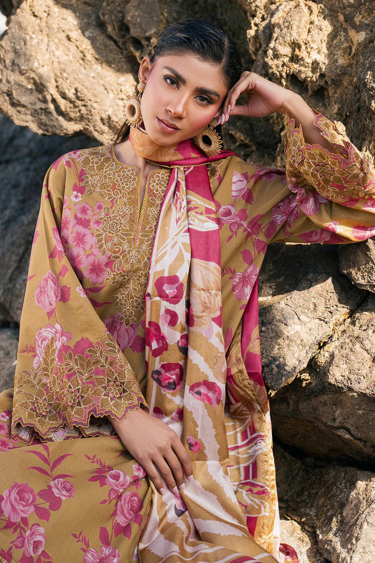 BAROQUE-3PC KHADDAR PRINTED EMB SHIRT WITH KHADDAR PRINTED DUPATTA AND PRINT TROUSER-W.J-1974