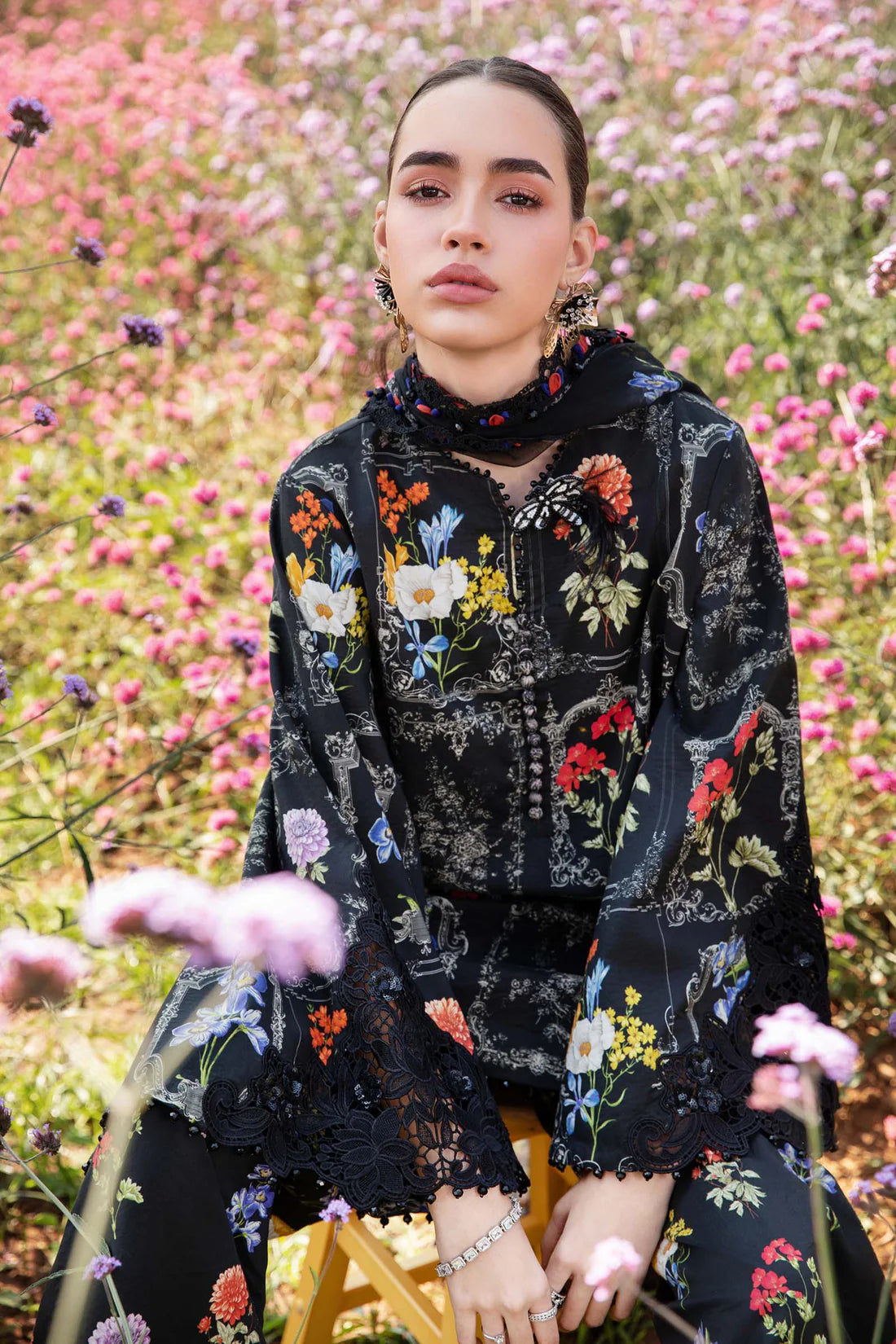 MARIA.B-3PC LAWN EMBROIDERED PRINTED SHIRT WITH CHIFFON PRINT DUPATTA AND PRINT TROUSER-W.J-1710
