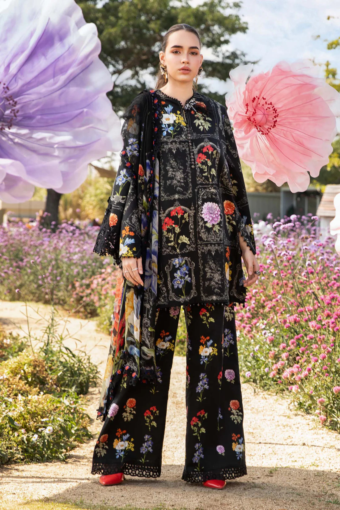 MARIA.B-3PC LAWN EMBROIDERED PRINTED SHIRT WITH CHIFFON PRINT DUPATTA AND PRINT TROUSER-W.J-1710