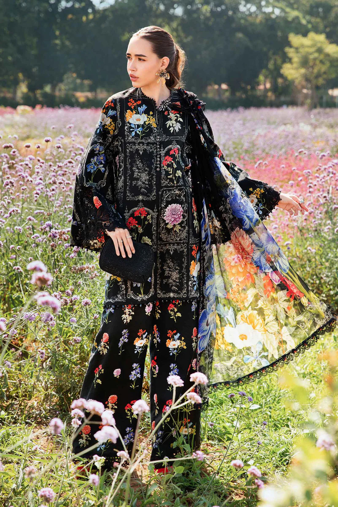 MARIA.B-3PC LAWN EMBROIDERED PRINTED SHIRT WITH CHIFFON PRINT DUPATTA AND PRINT TROUSER-W.J-1710