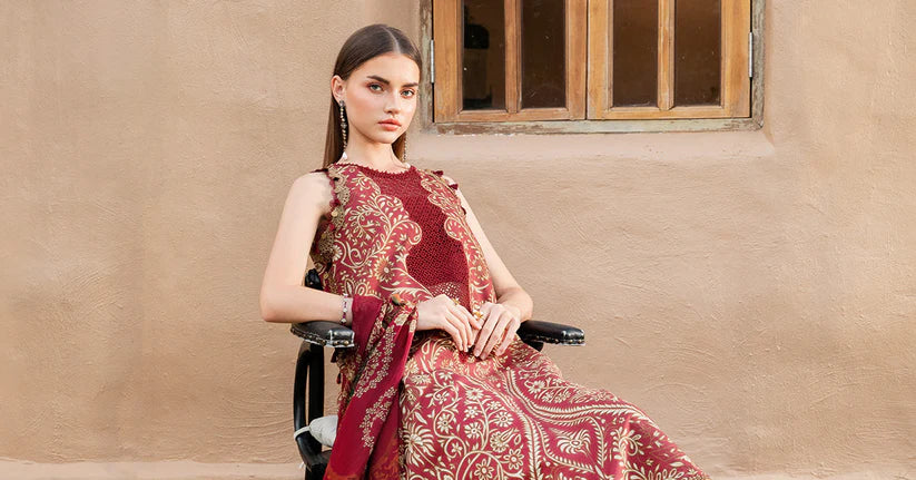 MARIA.B-3PC LAWN EMBROIDERED PRINTED SHIRT WITH CHIFFON PRINT DUPATTA AND PRINT TROUSER-W.J-1704