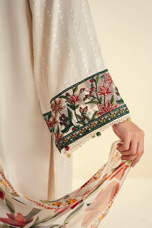 JAZMIN-3PC DHANAK EMBROIDRED SHIRT WITH WOOL PRINT SHAWL AND TROUSER-W.J-1005