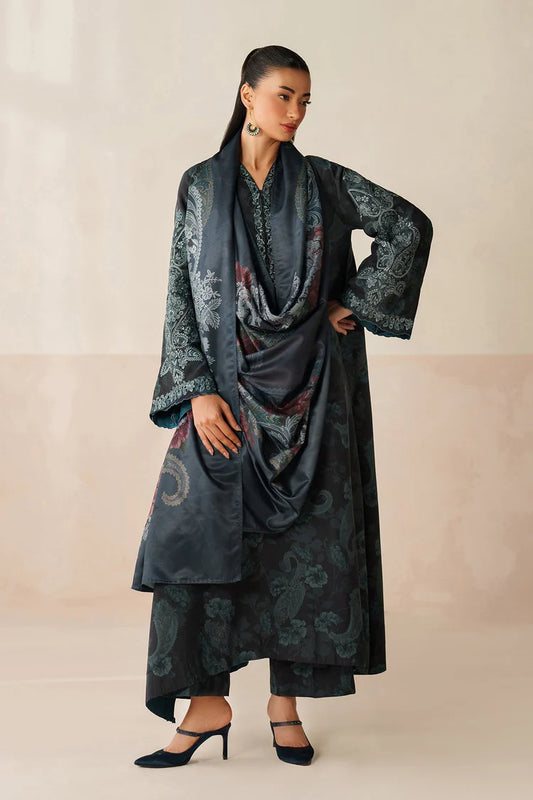 BAROQUE-3PC VISCOSE PRINTED EMB SHIRT WITH VISCOSE PRINTED DUPATTA AND TROUSER-W.J-2048