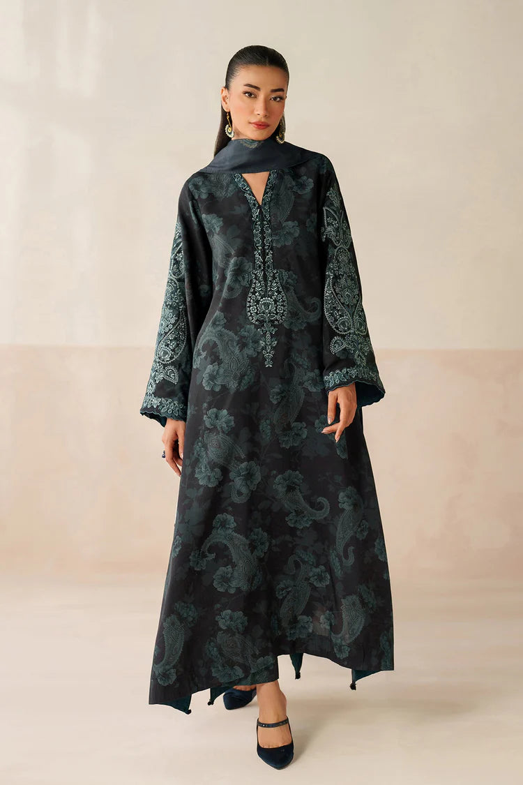 BAROQUE-3PC VISCOSE PRINTED EMB SHIRT WITH VISCOSE PRINTED DUPATTA AND TROUSER-W.J-2048