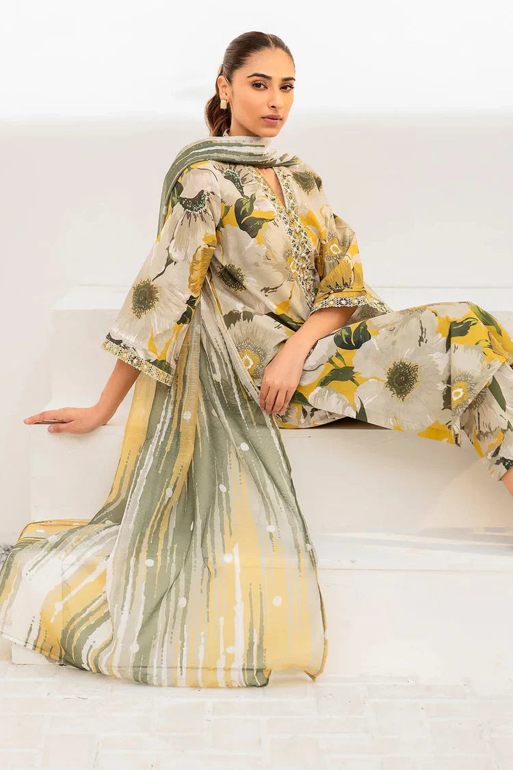 BAROUQE-3PC KARANDI PRINTED SHIRT WITH KARANDI PRINTED DUPATTA AND TROUSER-W.J-2011