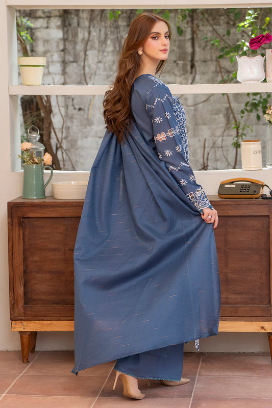 MIRAKHI-3PC LAWN CHIKENKARI EMBROIDERED SHIRT WITH LAWN TUBE SLUB DUPATTA-W.J-1694