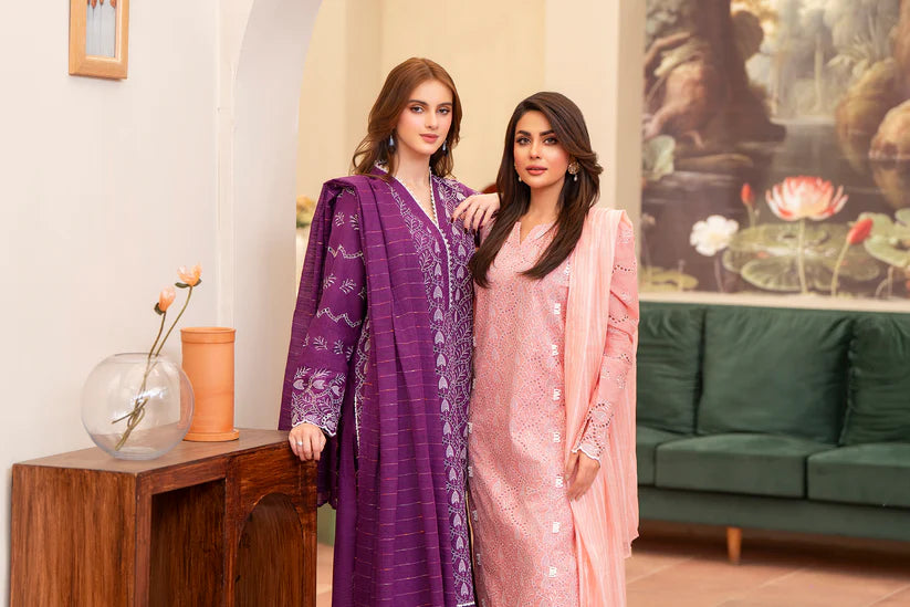 MIRAKHI-3PC LAWN CHIKENKARI EMBROIDERED SHIRT WITH LAWN TUBE SLUB DUPATTA-W.J-1696