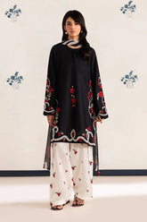 IZNIK-3PC DHANAK EMBROIDERED SHIRT WITH WOOL PRINTED SHAWL AND TROUSER-W.J-5091