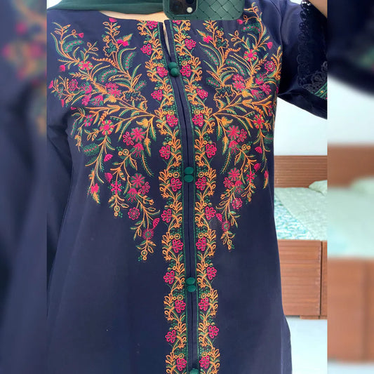 WearJora-3PC DHANAK EMBROIDERED SHIRT WITH BAMBER CHIFFON DUPATTA AND EMB TROUSER-W.J-1802