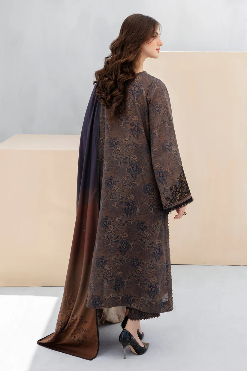 BAROQUE-3PC KHADDAR PRINTED EMB SHIRT WITH KHADDAR PRINT DUPATTA AND PRINT TROUSER-W.J-1911