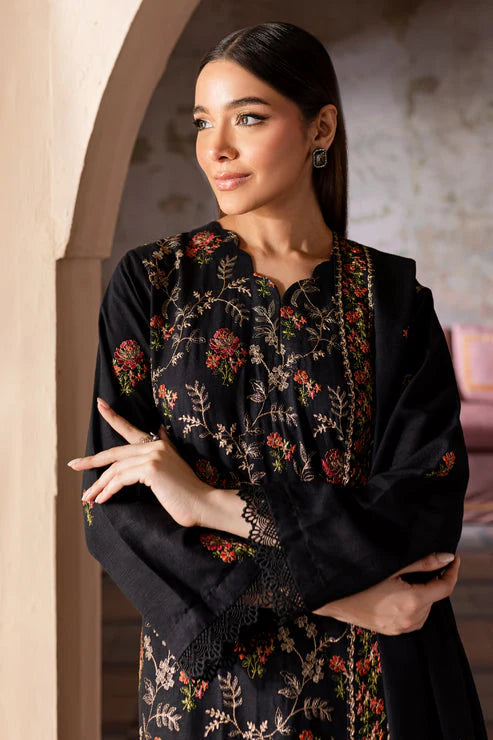 BAREEZE-3PC DHANAK EMBROIDERED SHIRT WITH DHANAK EMBROIDERED SHAWL & TROUSER-W.J-1904