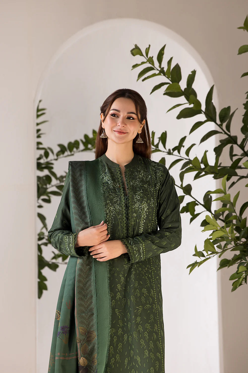 SOBIA NAZIR- 3PC DHANAK EMBROIDERED SHIRT WITH WOOL PRINT SHAWL AND TROUSER-W.J-1310