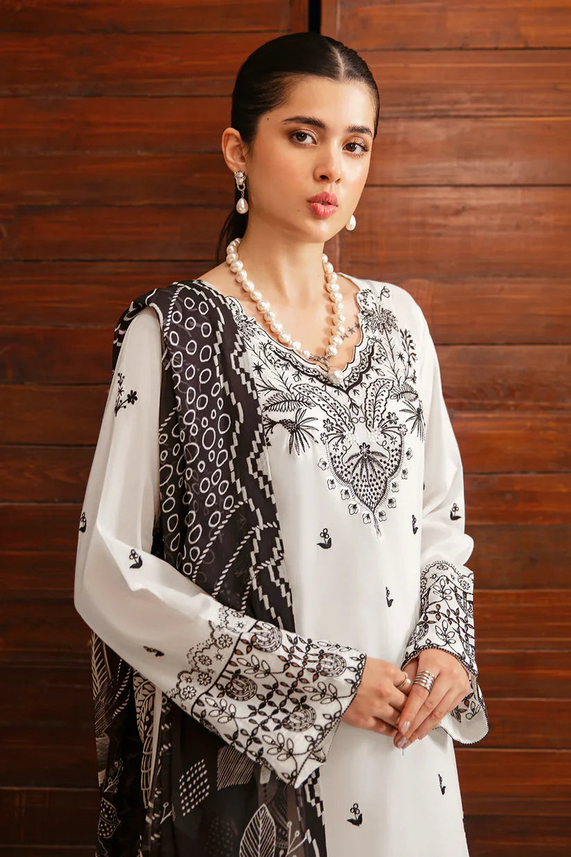AFSANAH-3PC DHANAK EMBROIDERED SHIRT WITH COUTURE PRINTED SHAWL & TROUSER-W.J-1349