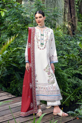 MUSHQ-3PC DHANAK EMBROIDERED SHIRT WITH DHANAK EMBROIDERED SHAWL AND TROUSER-W.J-4418